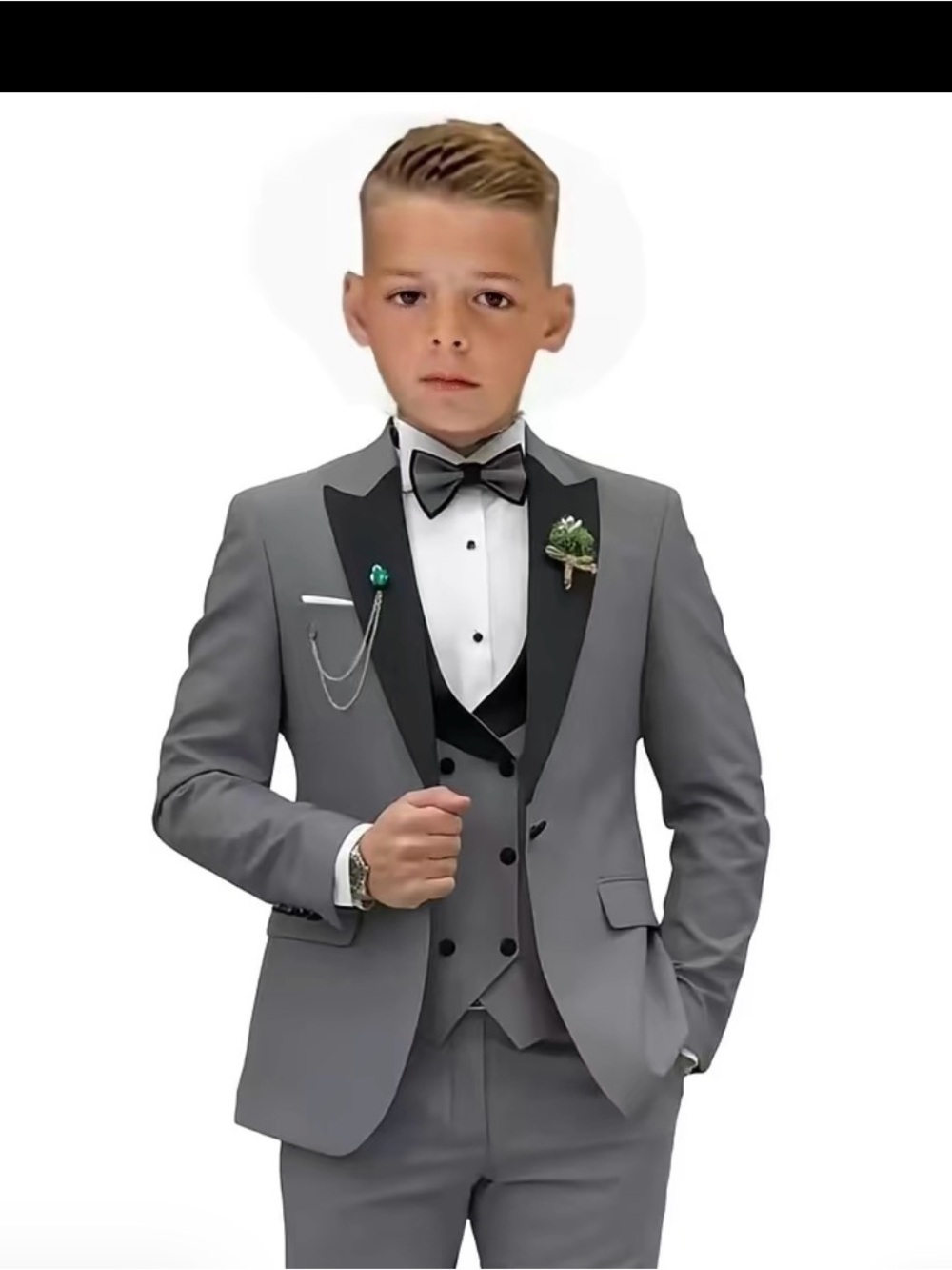 Othr Gray and Black Boys Formal Tuxedo with Vest and Bow Tie